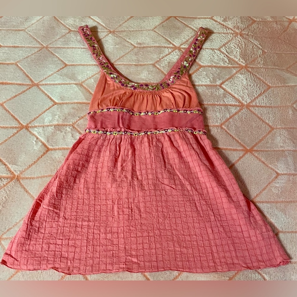 Women's Pink Embellished Tank Dress Top
